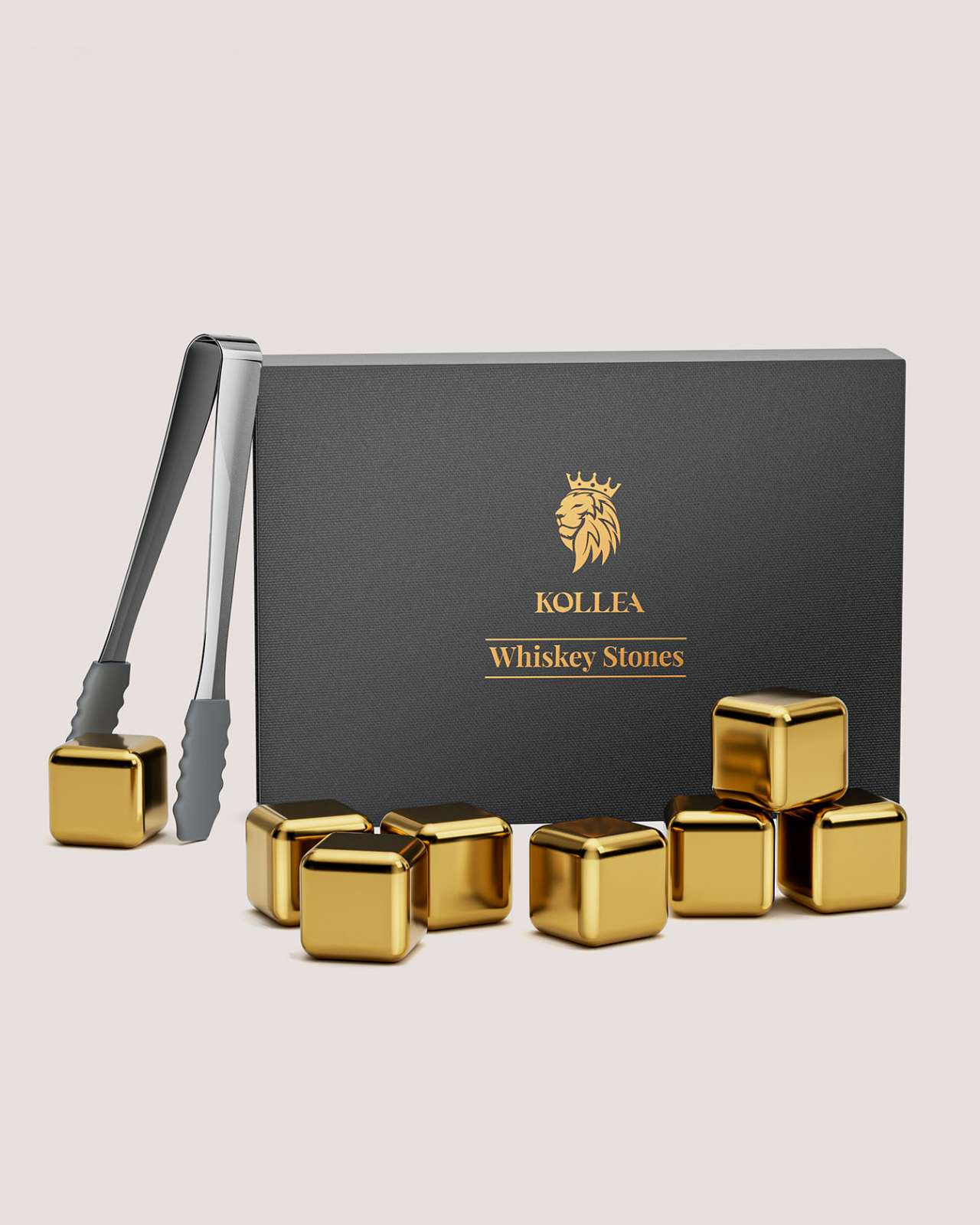 Kollea 8 Pack Gold Stainless Steel Whiskey Stones, Gifts for Whiskey Drinkers